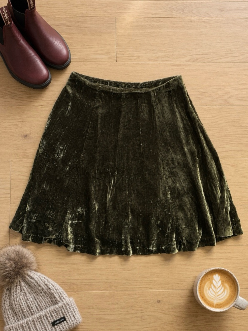 Maeve for Anthropologie Green Crushed Velvet Circle Skirt Women’s 8 A-Line